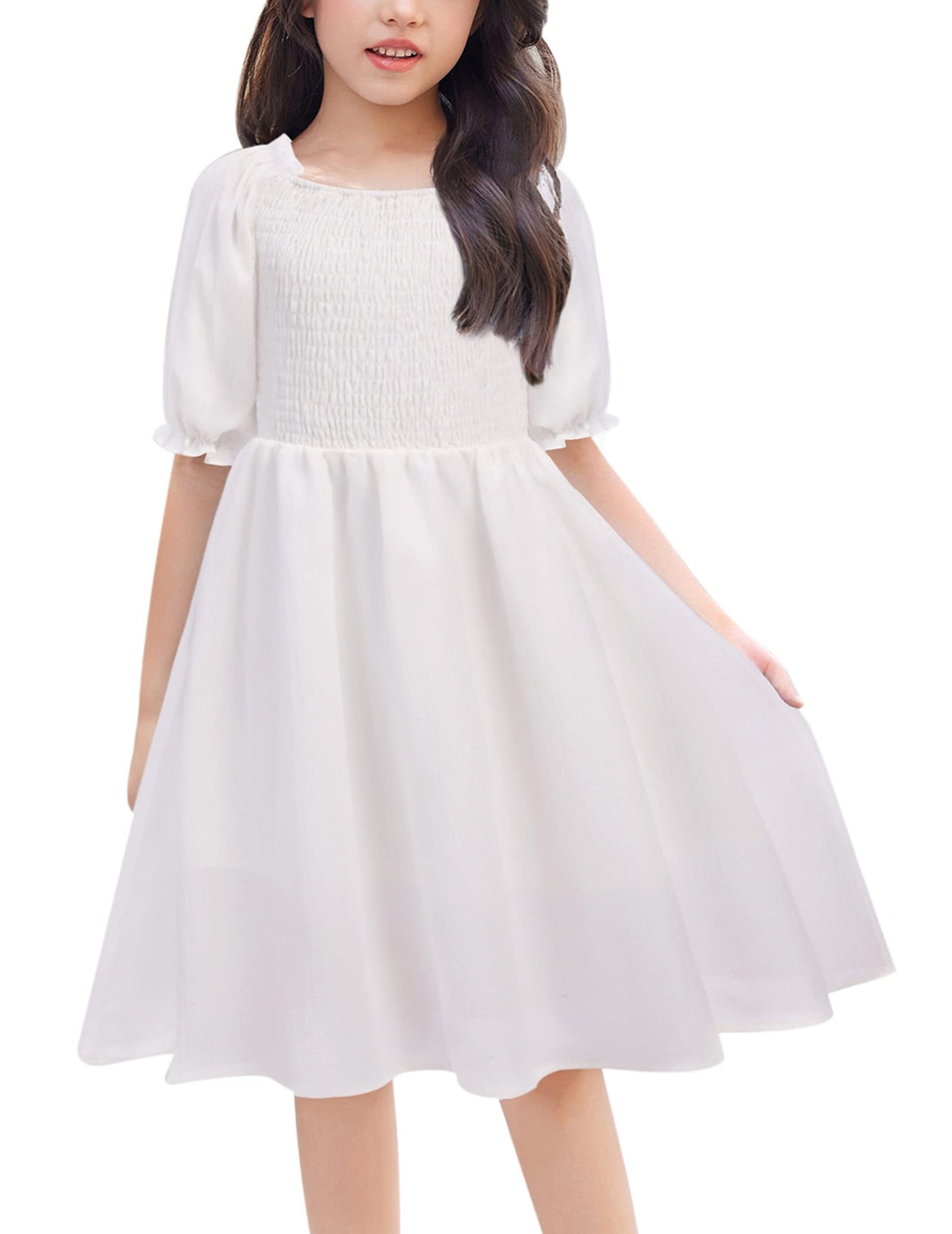 Arshiner Girl's Sleeveless Stretchy Crop Top A-Line Swing Party Dress Solid White for 4-5 Years