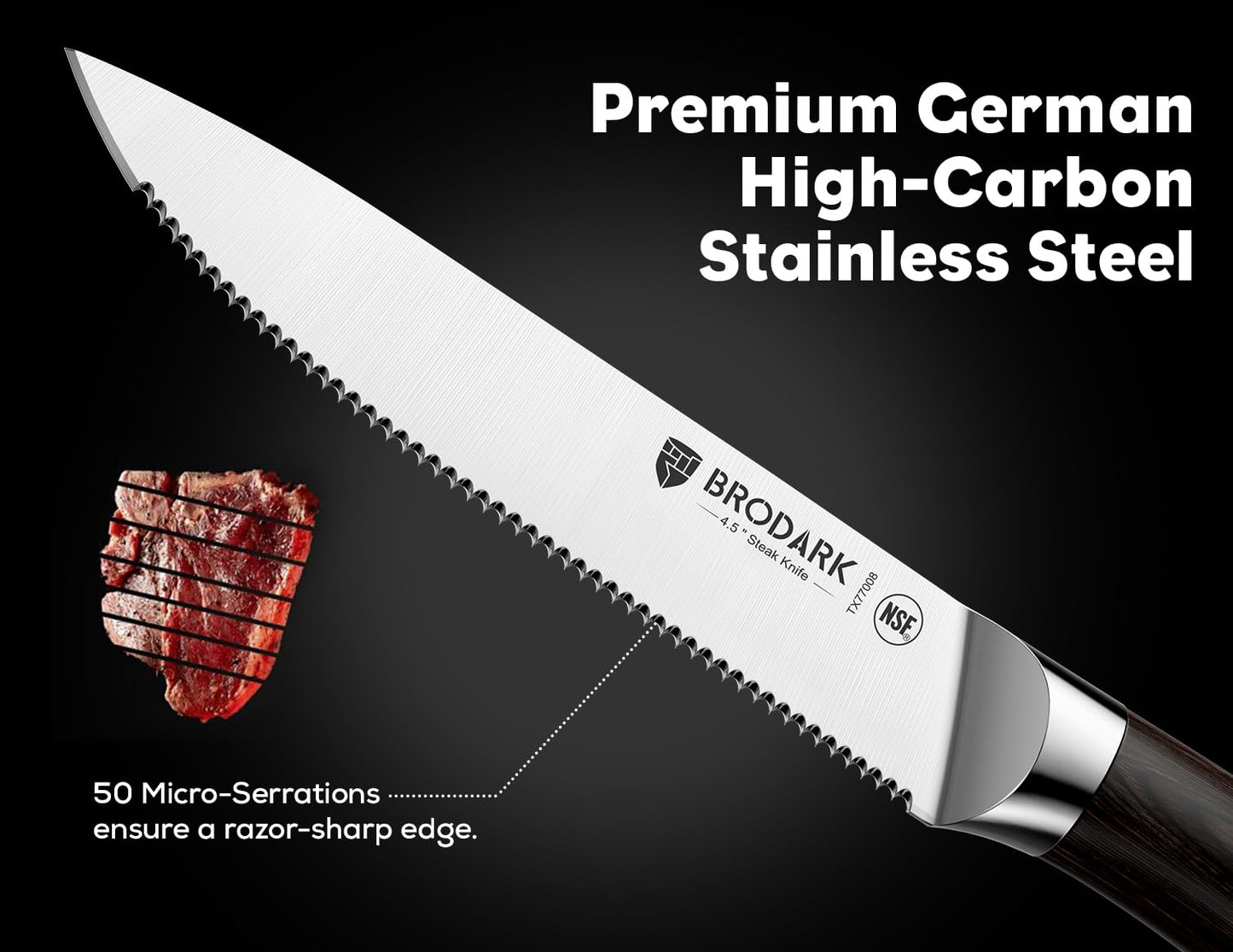BRODARK 8-Piece Serrated Steak Knife Set