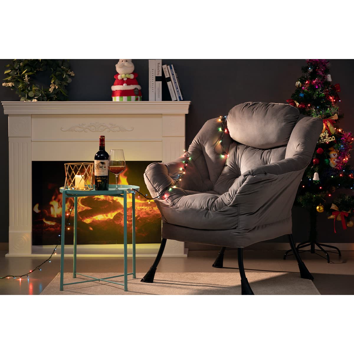 HollyHOME Modern Fabric Large Lazy Chair, Accent Oversized Comfy Reading Chair, Thick Padded Cozy Lounge Chair with Armrest, Steel Frame Leisure Sofa Chair for Living Room, Bedroom, Dorm, Smoky Grey