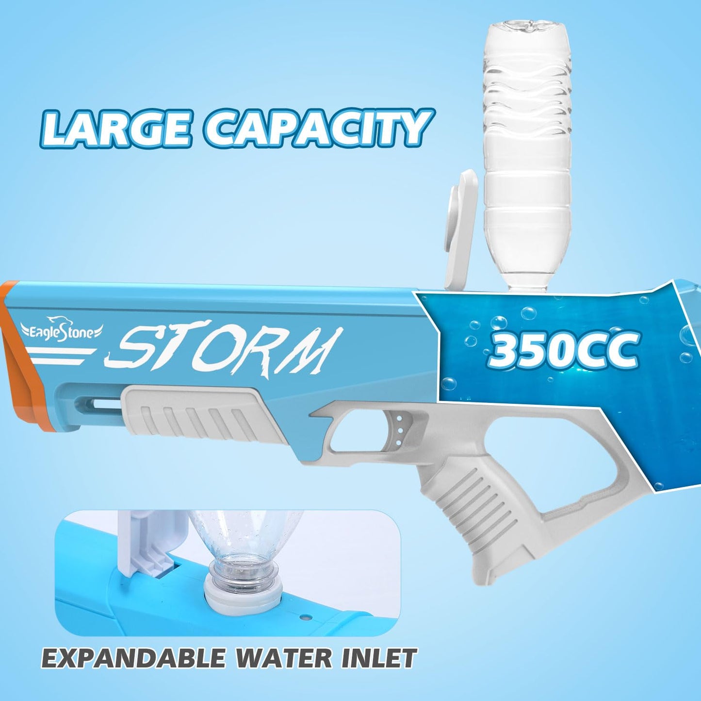 EagleStone Electric Water Gun Squirt Gun for Adults Kids Ages 8-12, Automatic Super Powerful Soaker Water Guns 33FT Long Range, Auto Absorption Modular Battery Powered, Summer Pool Outdoor Game Toys