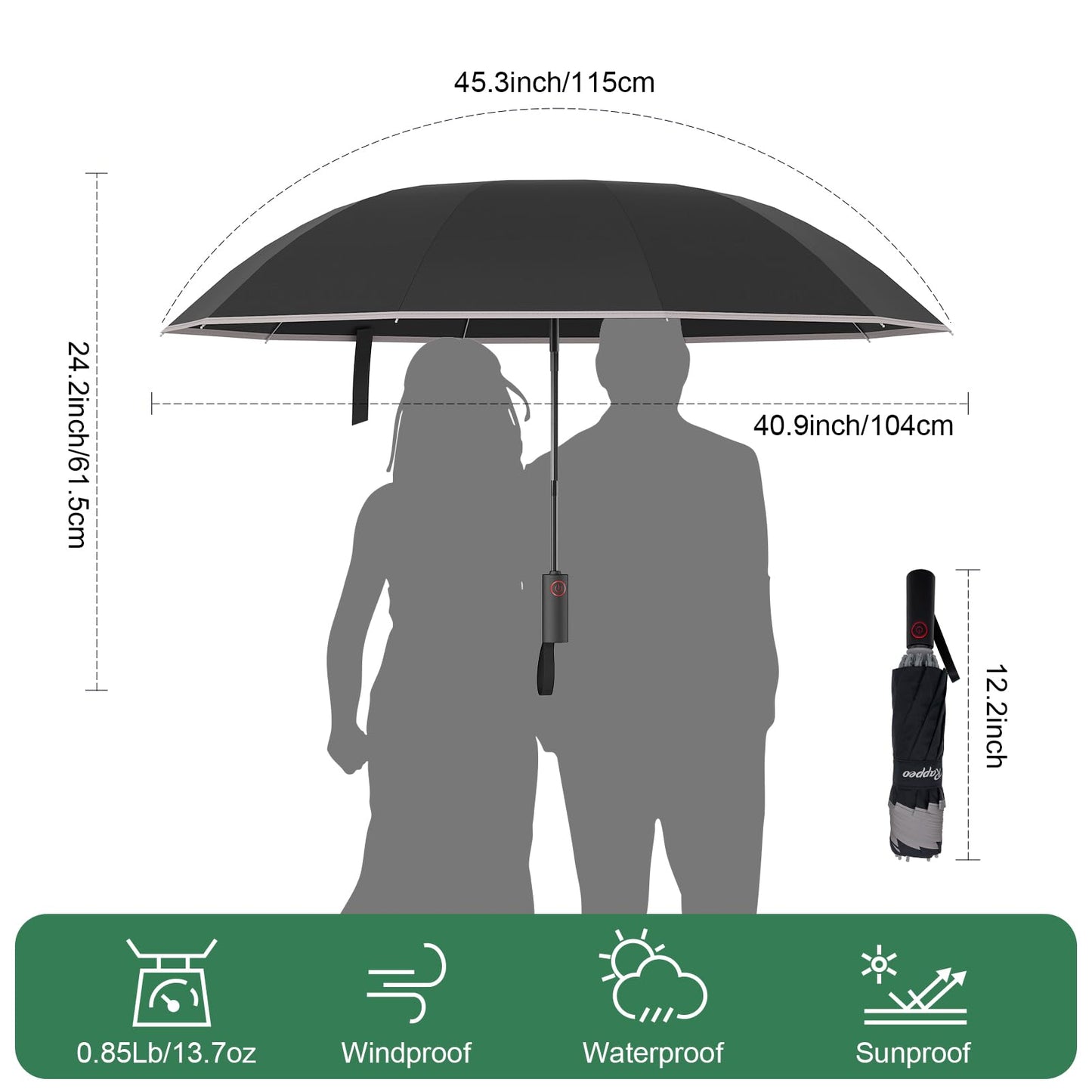 Rappeo Windproof Automatic Travel Umbrella
