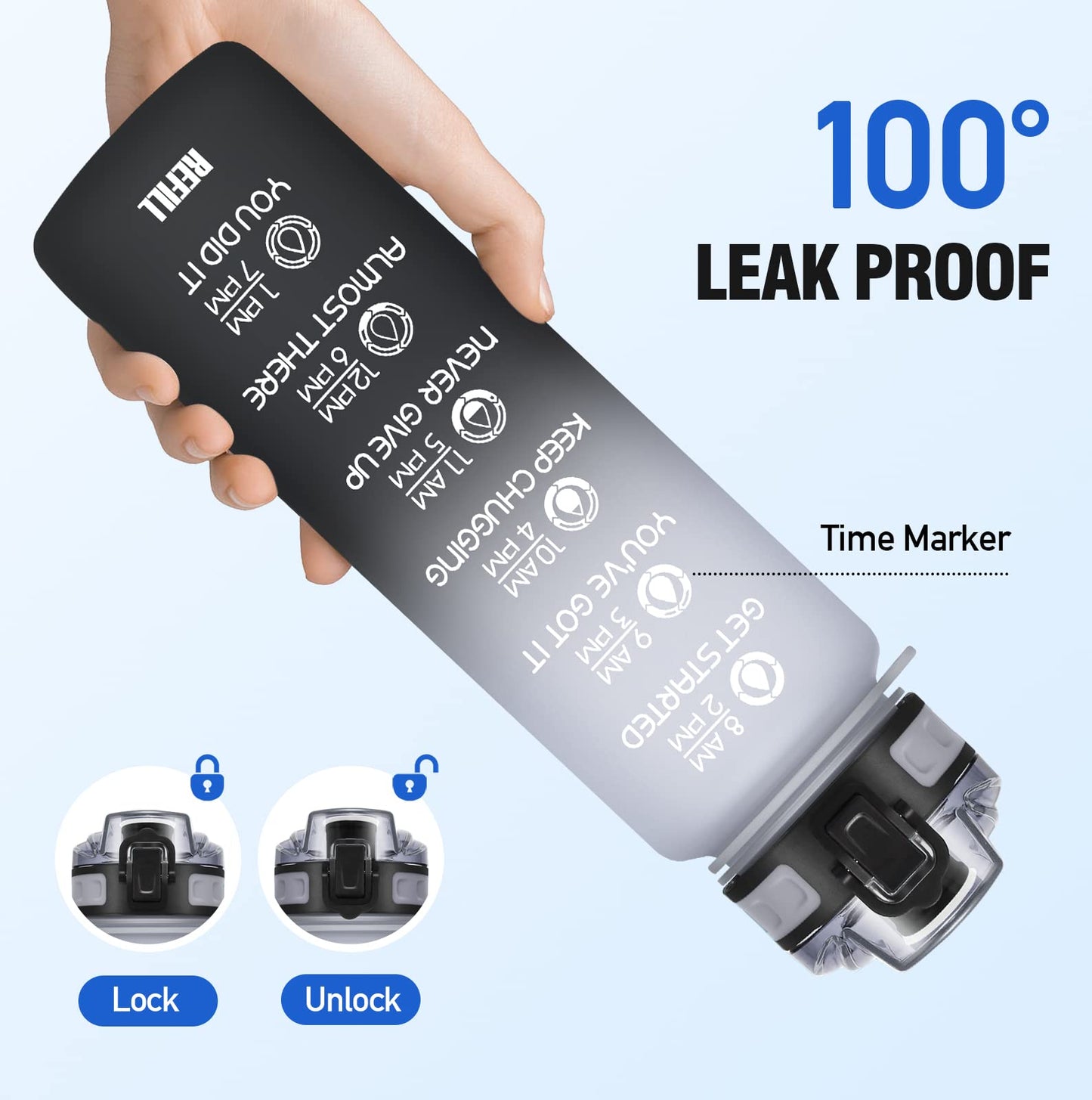 NOIFYS Motivational 32 oz/24 oz Water Bottle with Time Marker, Updated BPA Free Leak Proof Water Bottles,Options include a fruit strainer or both a strainer and straw, Perfect For Fitness Gym Outdoor