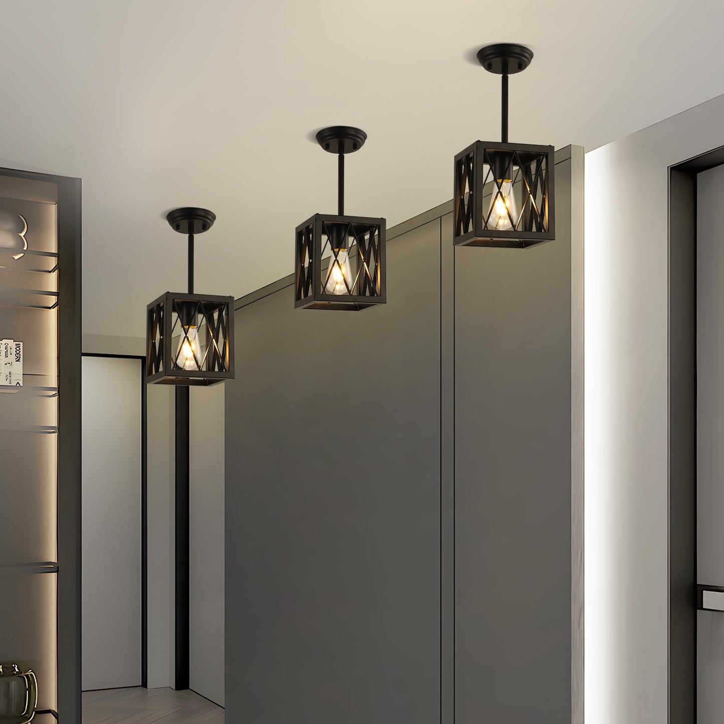 Farmhouse Black Pendant Lights for Kitchen, 2-Pack