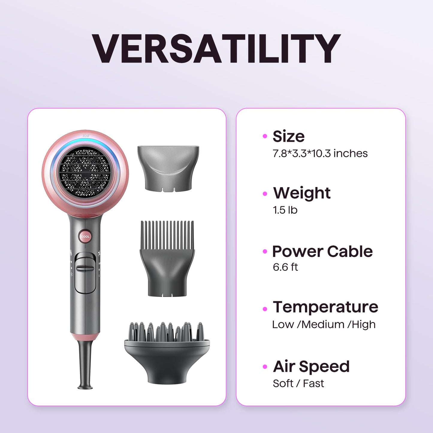 Ionic Hair Dryer with Diffuser for Curly Hair