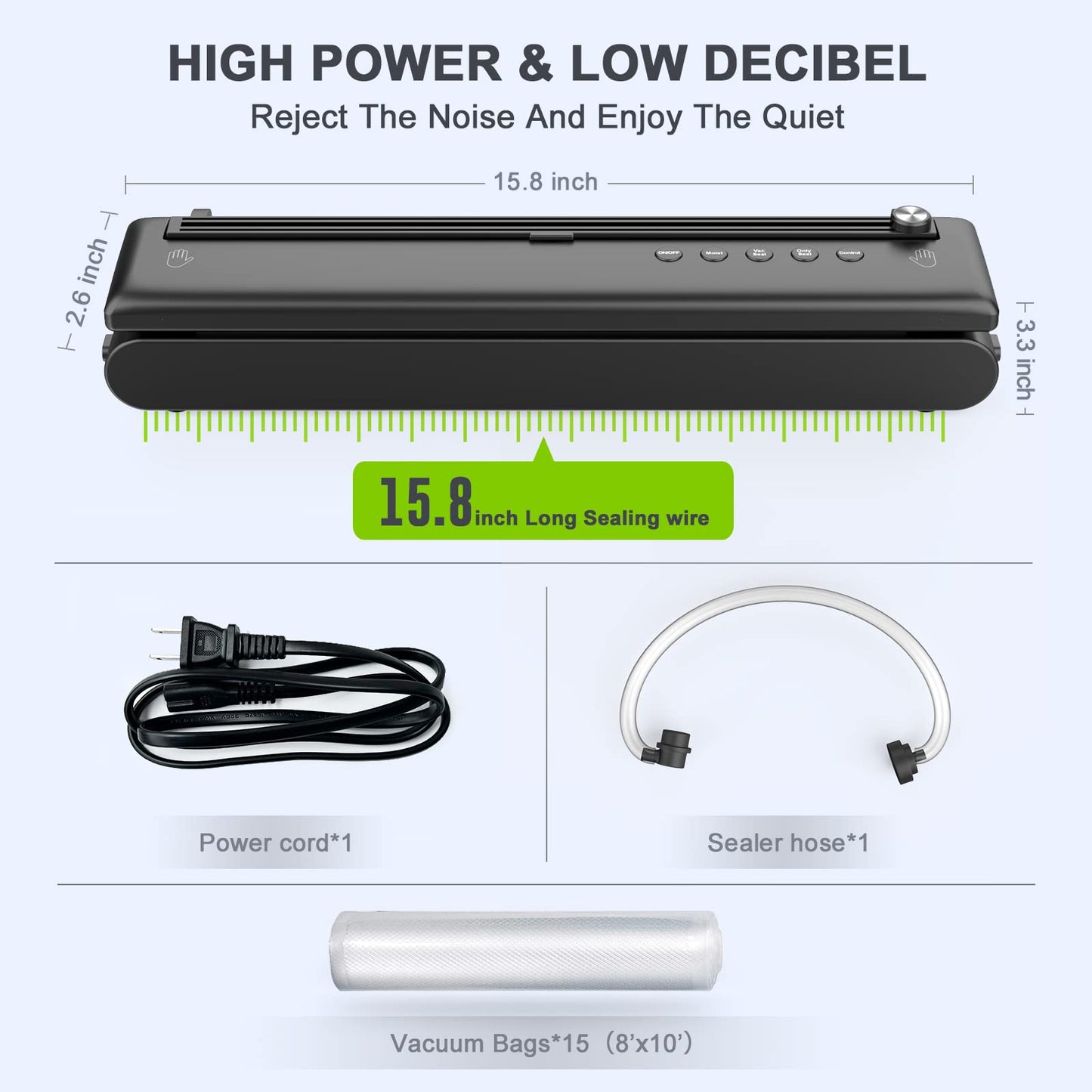 5-in-1 Vacuum Sealer with 15 Bags and Hose