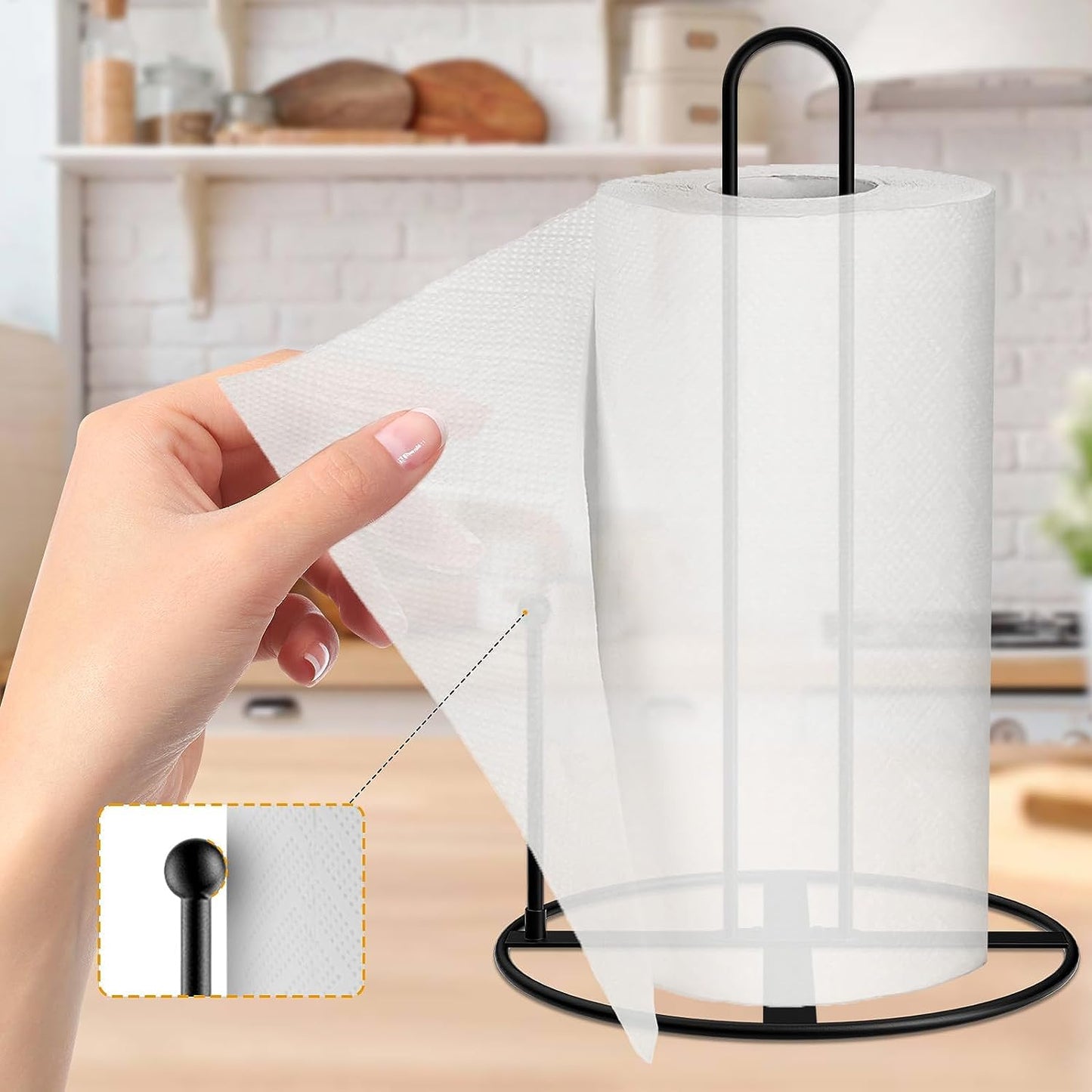 Black Paper Towel Holder Countertop,Kitchen Paper Towel Stand Holder for Standard and Large Size Rolls