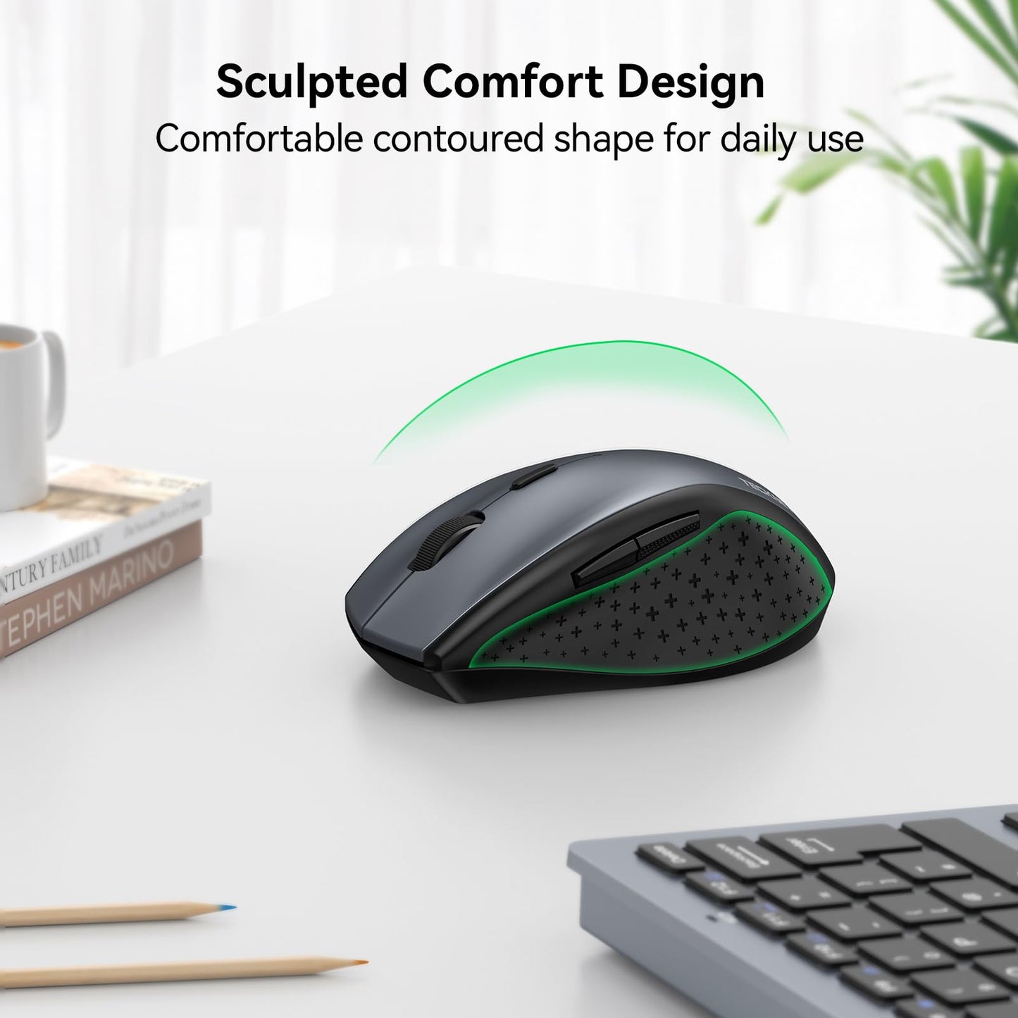 TECKNET Wireless Mouse, 2.4G USB Computer Mouse with 6-Level Adjustable 3200 DPI, 30 Months Battery, Ergonomic Grips, 6 Buttons Portable for PC, Chromebook, Mac - Grey