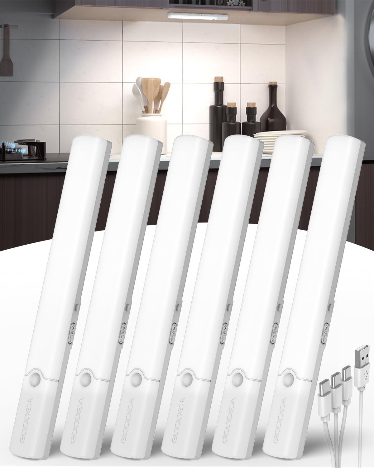 6 Pack LED Motion Sensor Under Cabinet Lights