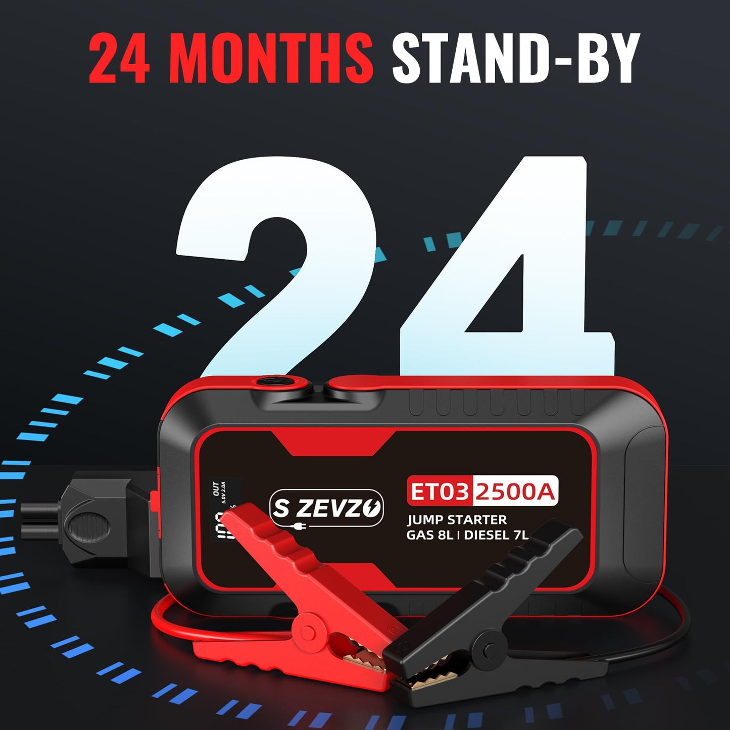 2500A Car Jump Starter with USB and LED Light