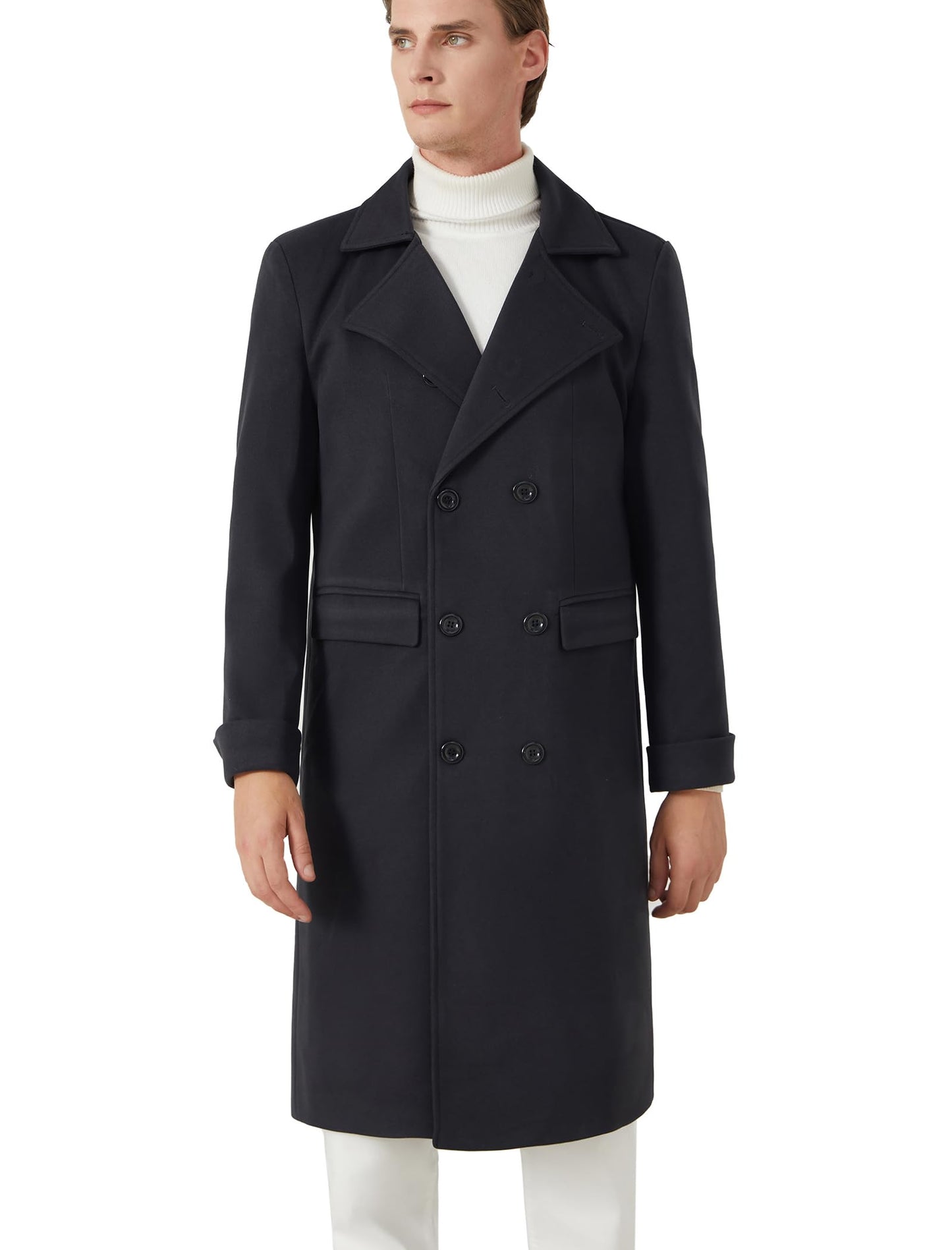 INVACHI Men's Wool Blend Pea Coat with Pockets