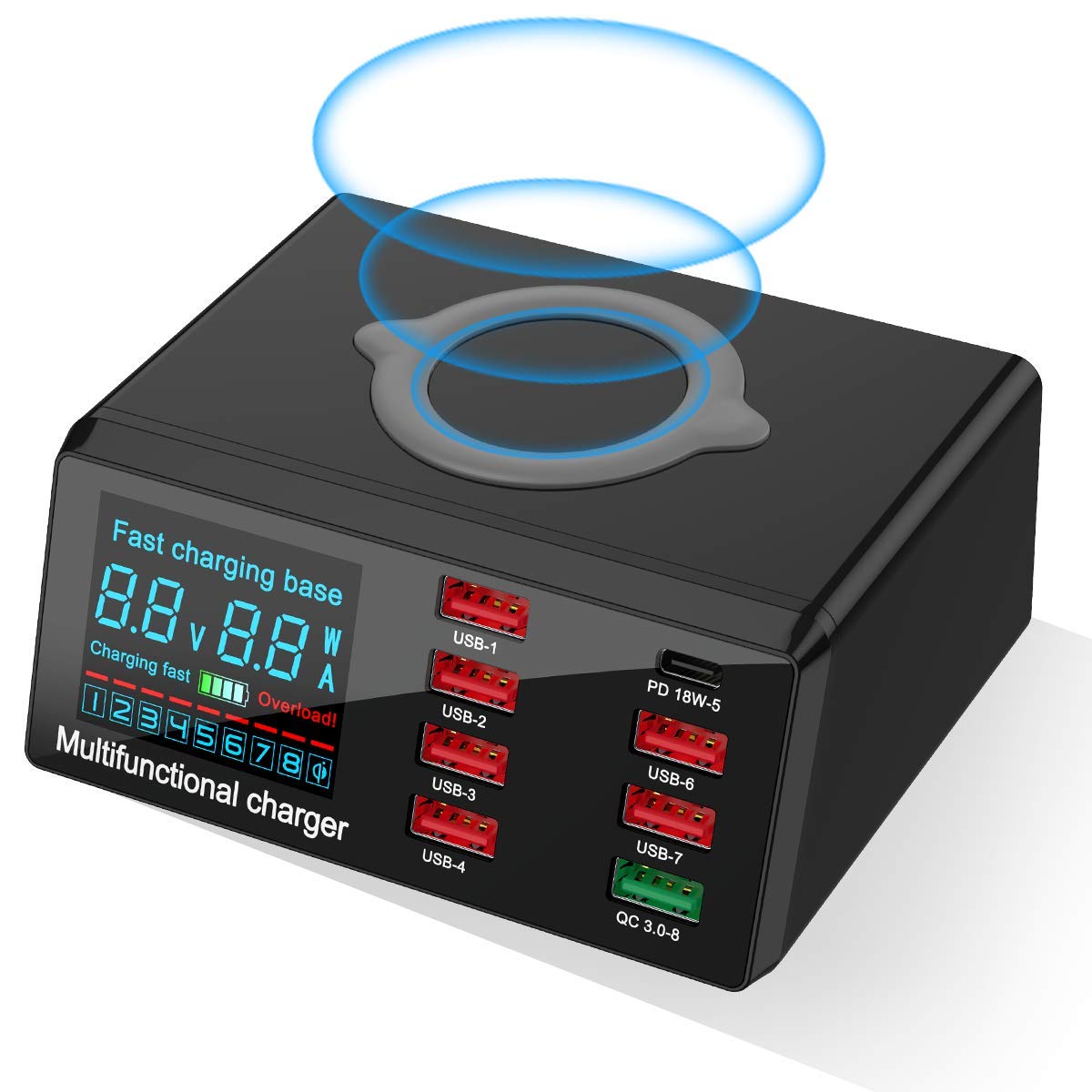 Charging Station for Multiple Devices, 100w 6-Ports Include 5USB+1QC3.0 Ports Fast Charging Station for Apple, Fit for Other Mobile Phones Brands