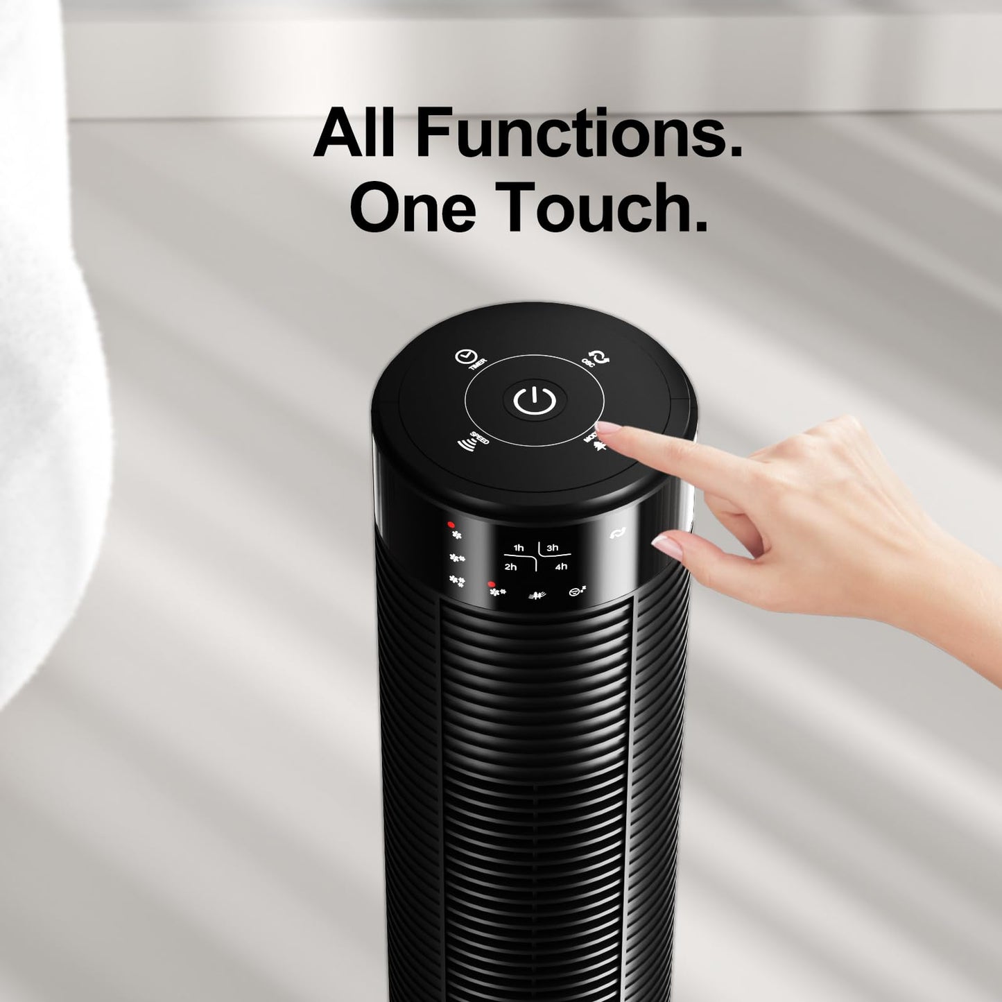 CIH Tower Fan 39 Inch, 24ft/s Velocity Quiet Oscillating Bladeless Fan with Remote, 3 Modes, LED Display, 10H Timer, Black Floor Standing Fan Powerful for Indoor Home Bedroom Office Room
