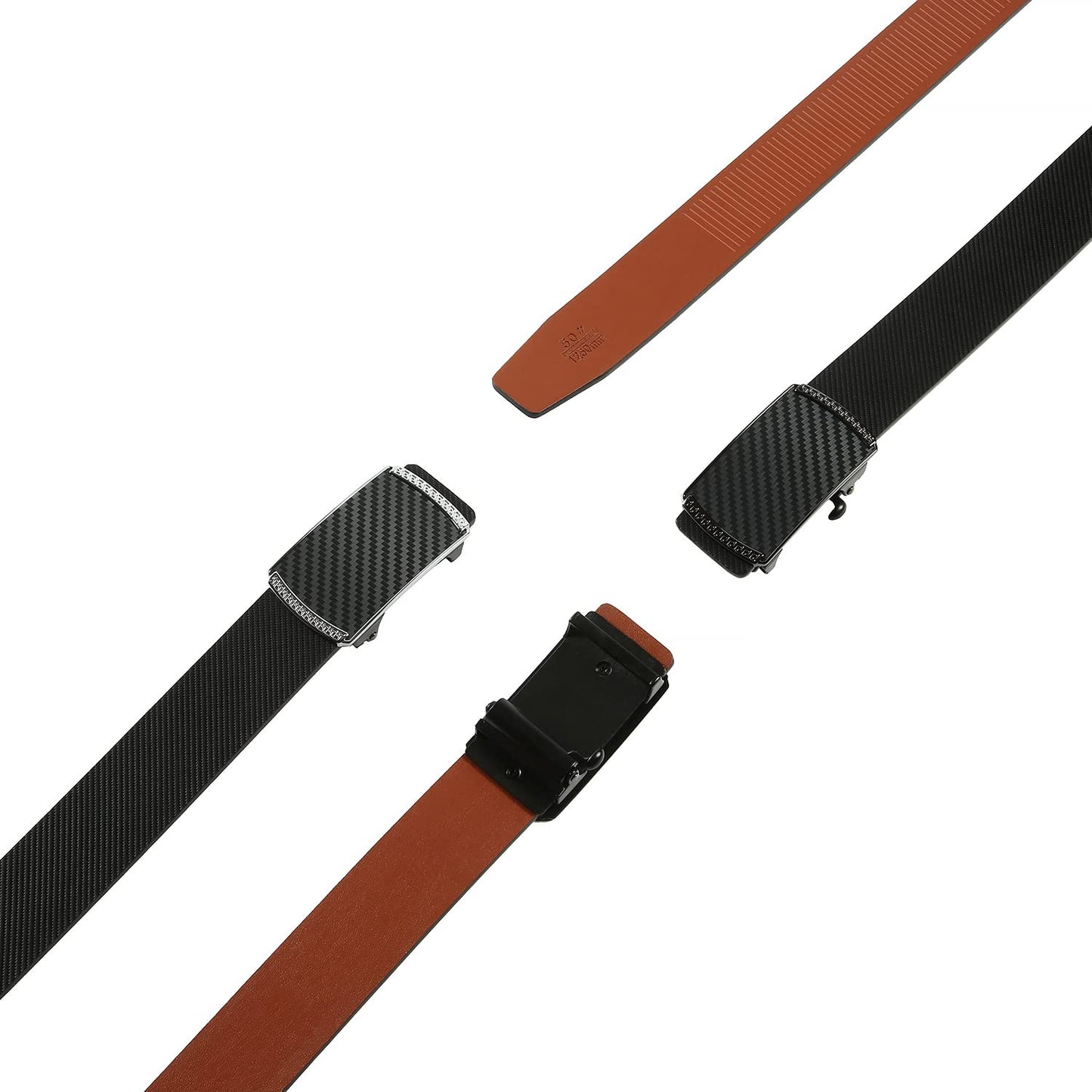 Huztencor Gold Buckle Belt Men, Ratchet Belt Dress Leather Hidden Tail, Jeans Belt with Easier Slide Gold Buckle,Carbon Fiber Black Brown 005 36"-39" 120CM
