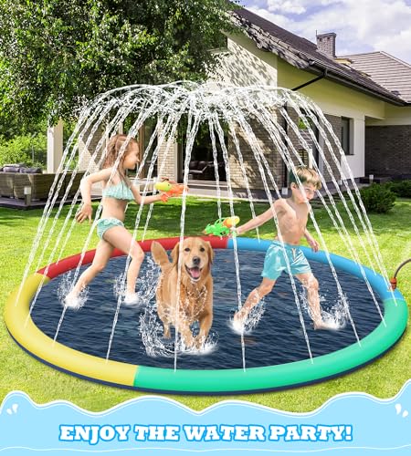 Non-Slip Splash Pad for Kids, 0.55mm Thicken Dog Pool Sprinkler Durable Inflatable Splash Pad, Fun Backyard Fountain Play Mat, Dogs Pet Outdoor Pool Water Toys Summer Gift for Baby Toddler Ages 3+