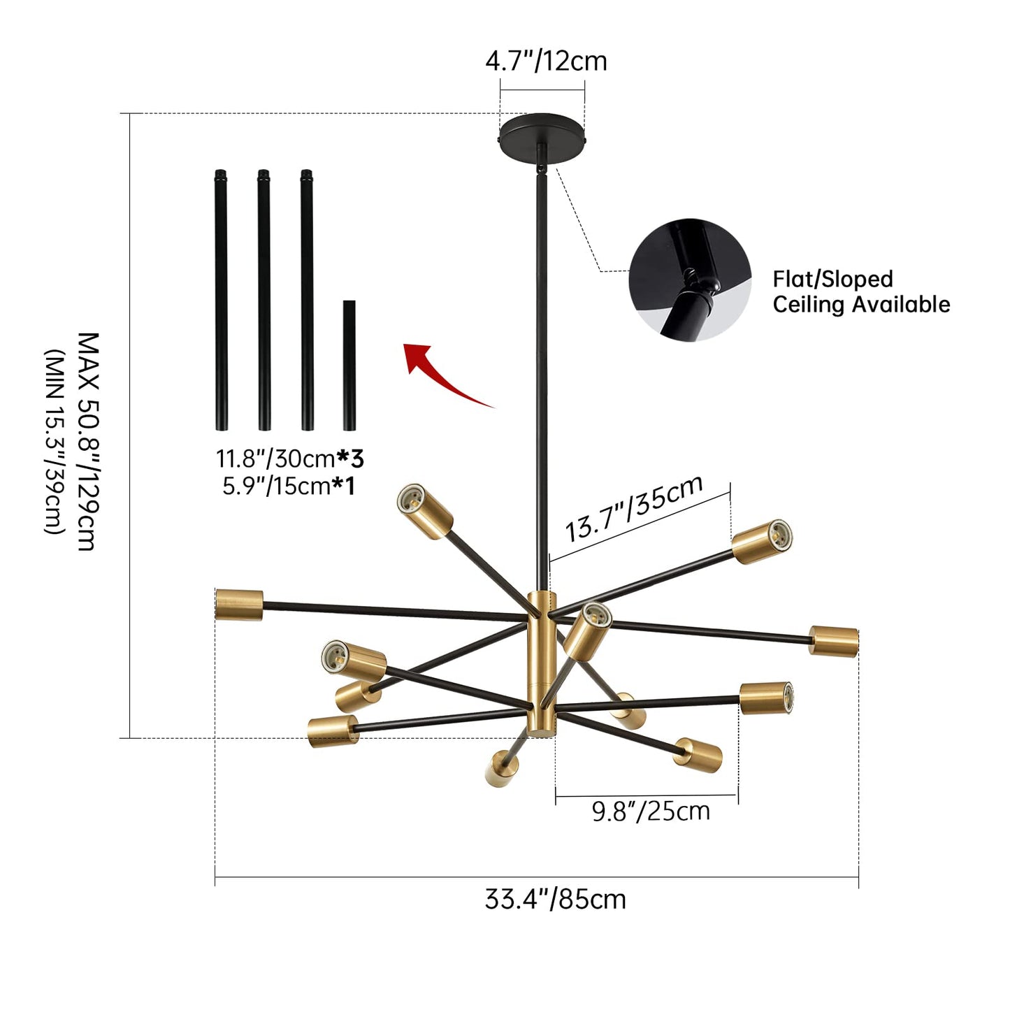 RUIYEY 12-Light Modern Sputnik Chandelier