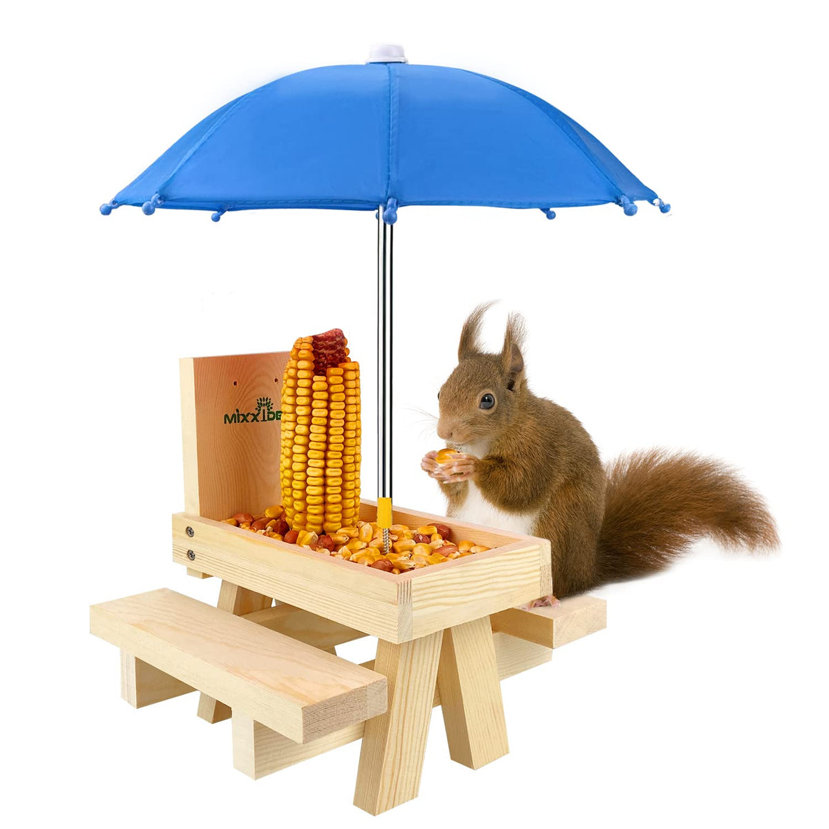Squirrel Picnic Table Feeder with Corn Cob Holder