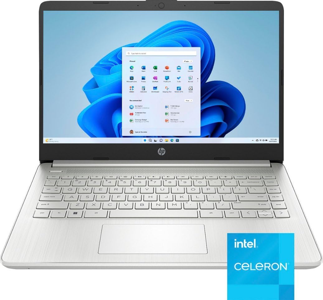 HP 14" Laptop Ultral Light for Students and Business, Quad-Core Intel Celeron Processor, 16GB RAM, 256GB Storage (128GB eMMC + 128GB Ghost Manta SD Card), HDMI, WiFi, USB-A&C, Win 11