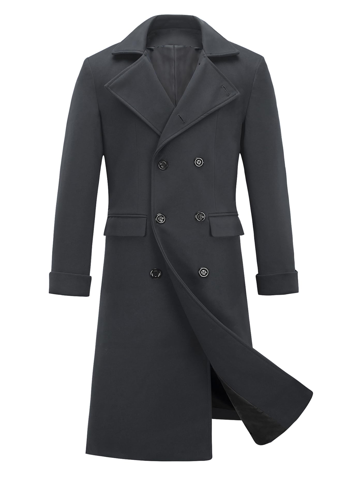 INVACHI Men's Wool Blend Pea Coat with Pockets