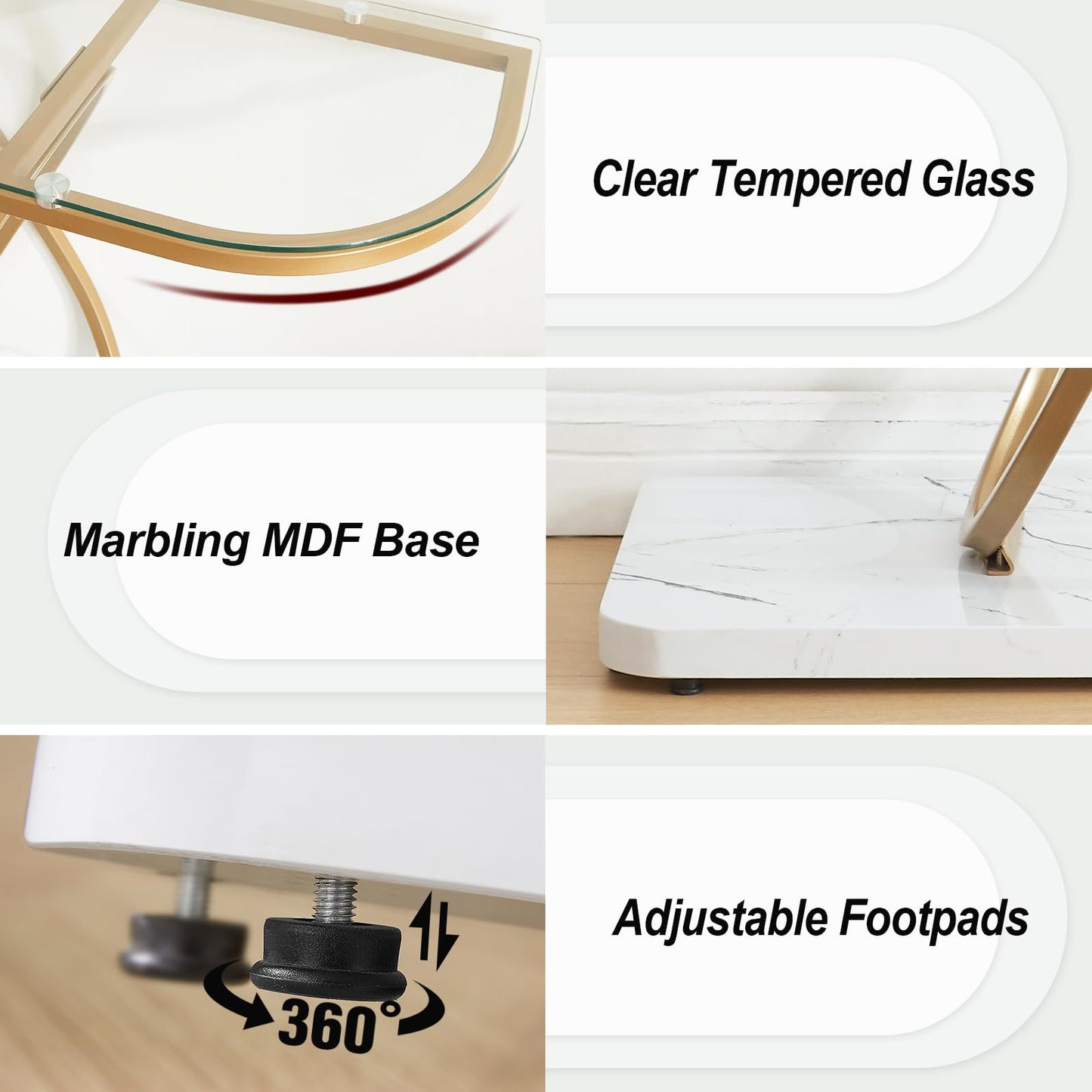HOMBAZAAR Modern Entryway Table, Glass Entrance Sofa Table with Oval Frames and Marbling MDF Base, Chrome Glass Console Table for Living Room, Entryway, Hallway, Bedroom,(Gold,Clear Glass)