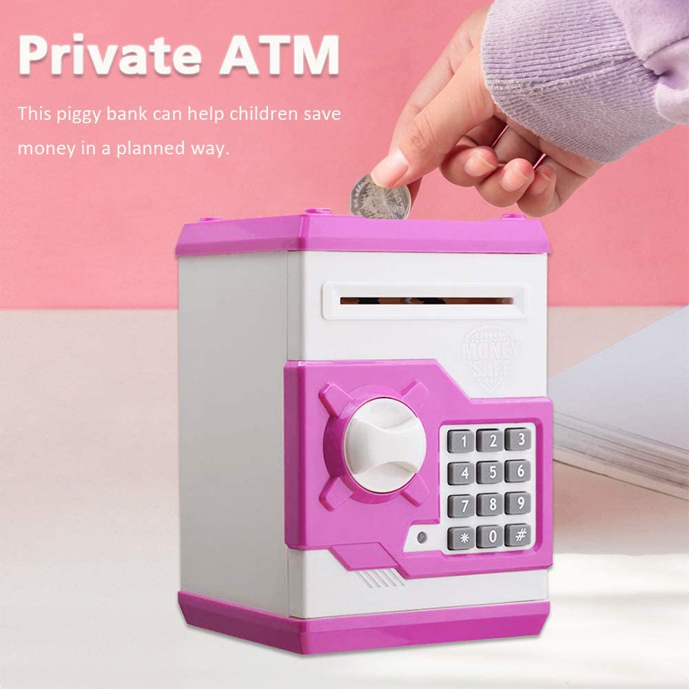 Barelove Piggy Bank Kids Money Bank Cash Coin Can, Password Electronic Saving Box ATM Bank Safe Locks Smart Voice Prompt Money Piggy Box, Great Gift for Child Kid Birthday Chirstmas (Cute Pink)