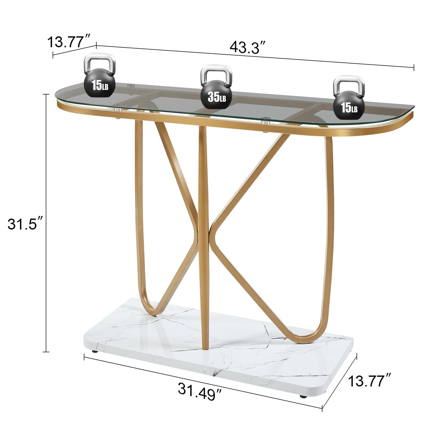 HOMISSUE Console Table, Modern Console Table with Tempered Glass Top and Metal Frame, Glass Entryway Table with Marbled MDF Base, Console Table for Entryway, Hallway, Living Room (Gold&Grey Glass)