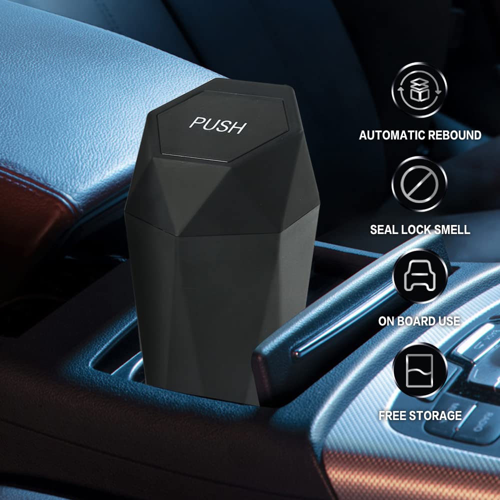 AOCISKA Car Trash Can with Lid, 2L Capacity, Plastic, 7.8 x 3 x 3 Inches, Diamond Design, Multi-Functional