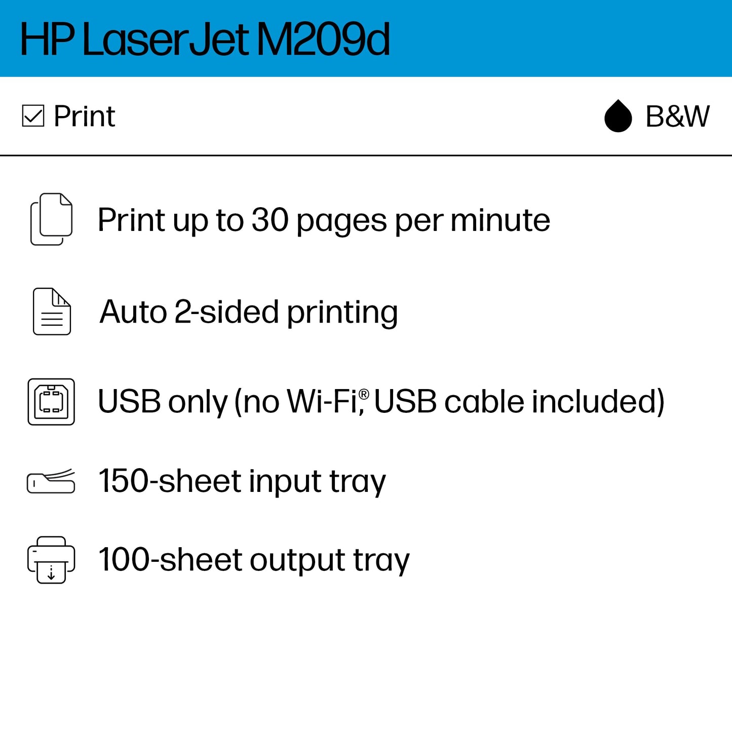 HP LaserJet M209d Black & White Printer