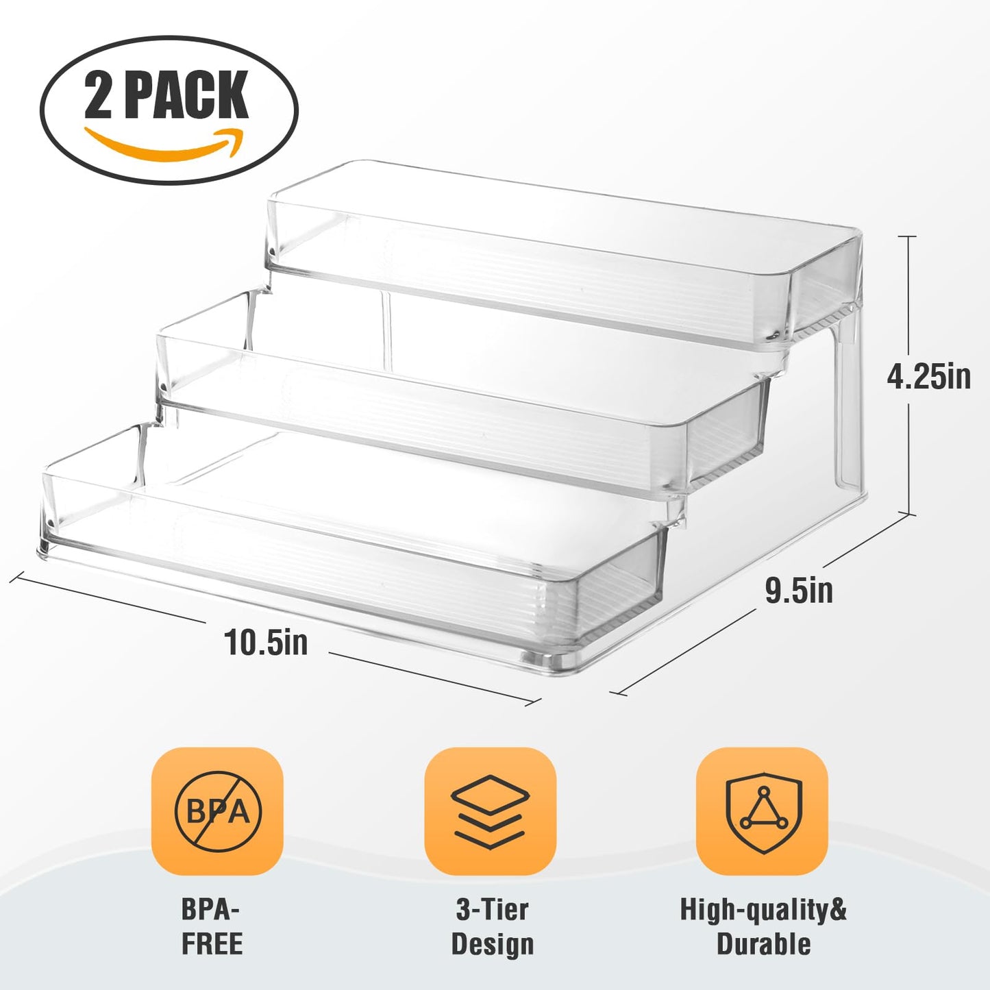 CherHome 2PCS Spice Rack Organizer,3-Tier Spice Organizer for Cabinet,Set of 2 Kitchen Countertop and Cabinet Seasoning Organizer (2 Pieces)