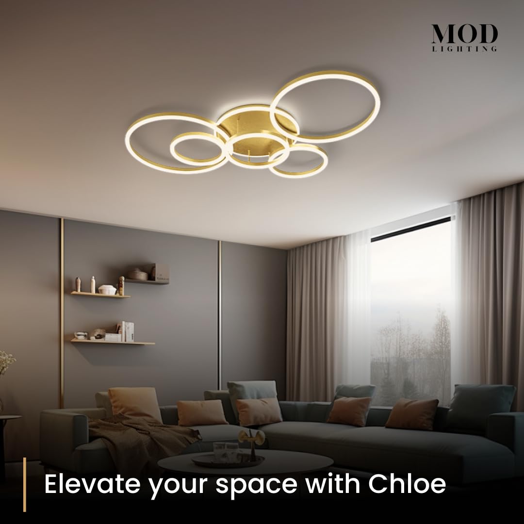 π π’π πππππ§ππ‘π Chloe Modern Ceiling Light - Stylish Ceiling Light Fixture for Living Room & Dining Room - Dimmable 3000K LED Lights - 26" W x 39" L-1 Pack (Metallic Gold,5 Circles,Warm White)