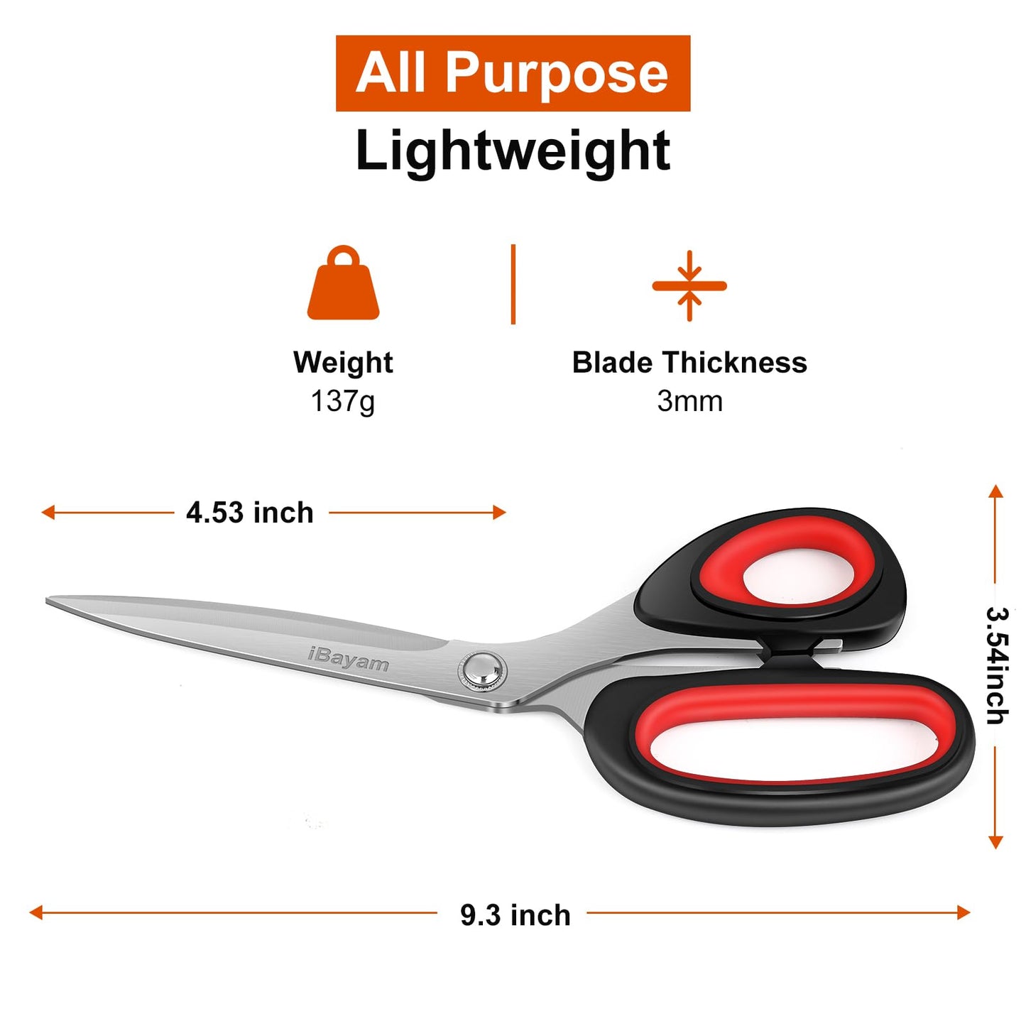 iBayam Heavy Duty Stainless Steel Scissors 9.3 Inch