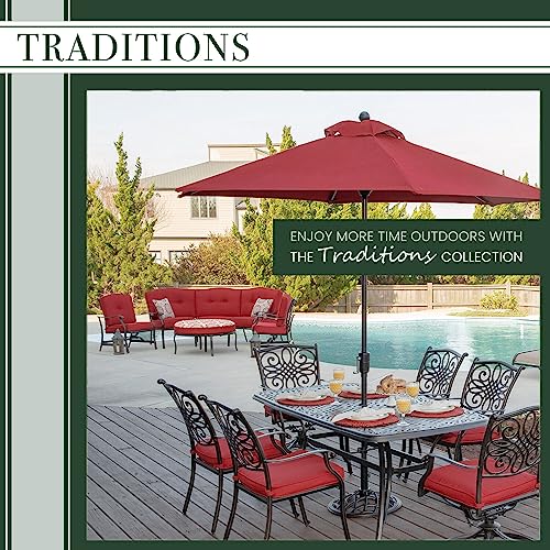 Hanover Traditions 5-Piece Outdoor Dining Set, All-Weather Patio Dining Set for 4 with Cushioned Wicker Back Cast Aluminum Swivel Rocker Chairs and 42" Glass-Top Table for Patio, Backyard, Deck, Porch