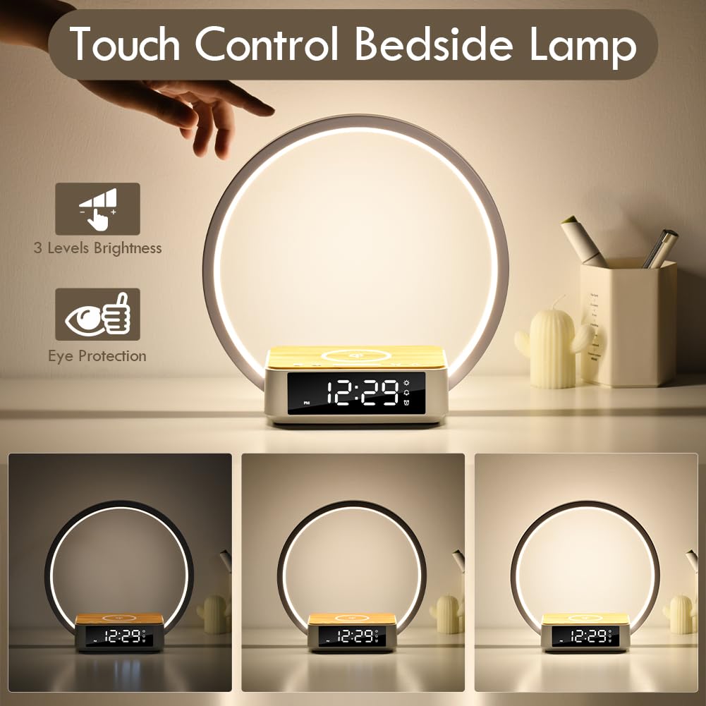 WILIT Bedside Lamp with Wireless Charger and Clock