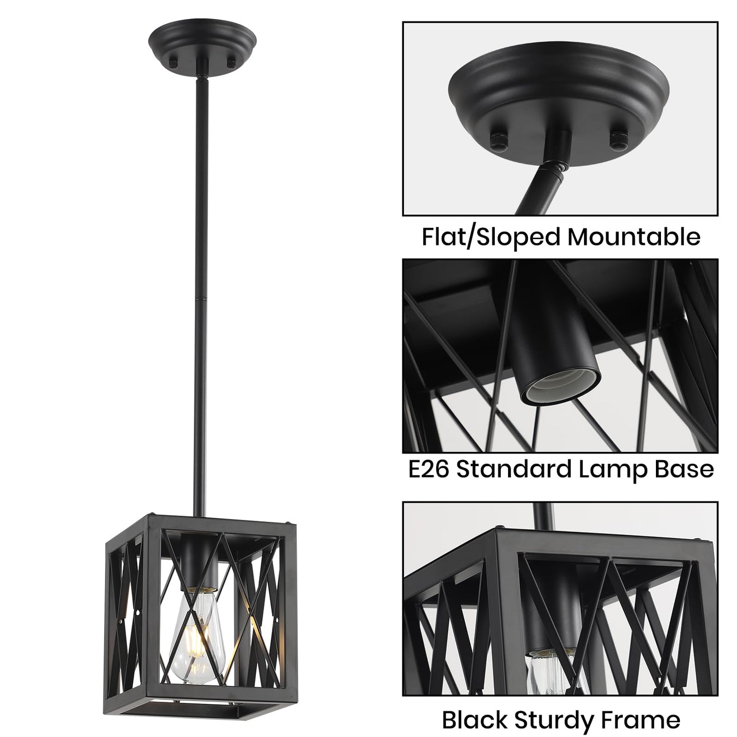 Farmhouse Black Pendant Lights for Kitchen, 2-Pack