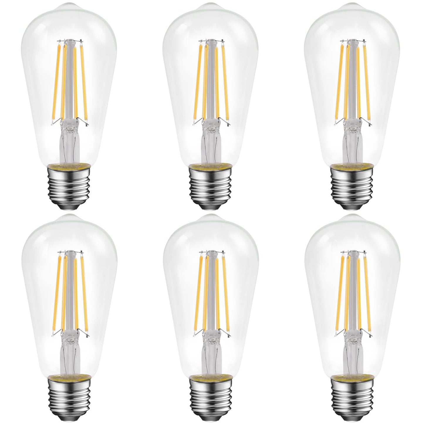 Energetic Dimmable LED Filament Light Bulbs, High Brightness, 8W, 60 Watt Equivalent, ST58 ST18, Daylight 5000K, Classic Clear Glass, 6 Pack