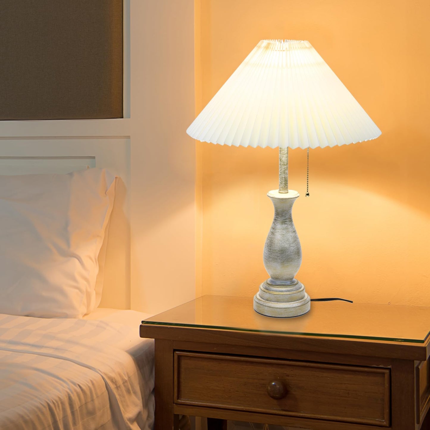 Dimmable Farmhouse Table Lamp with Pull Chain Switch