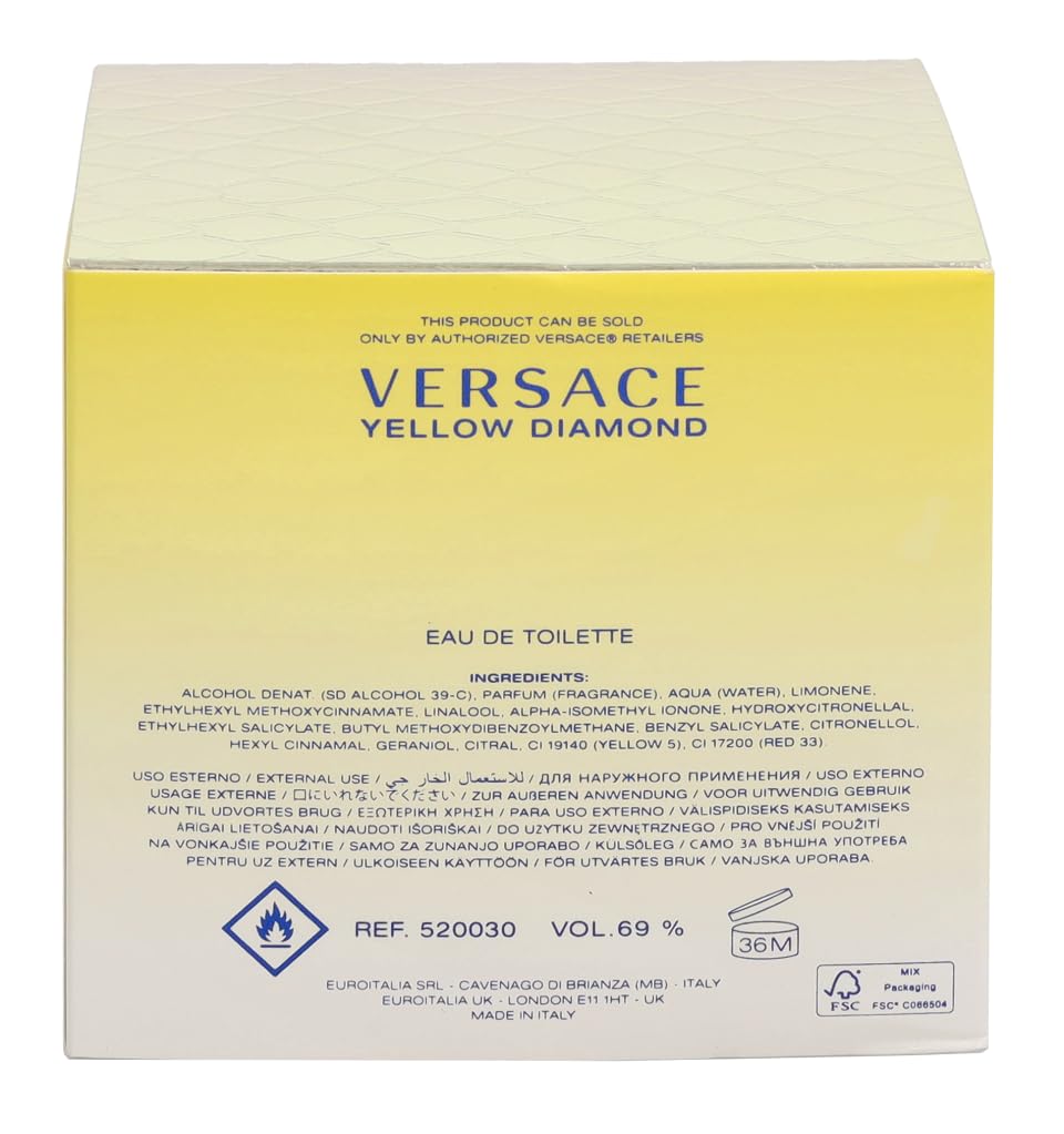 Versace Yellow Diamond Eau De Toilette Spray for Women, 1.7 Fl Oz