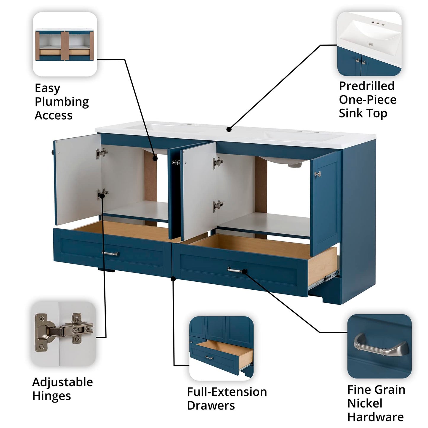 60-Inch Double-Sink Bathroom Vanity with Cabinets