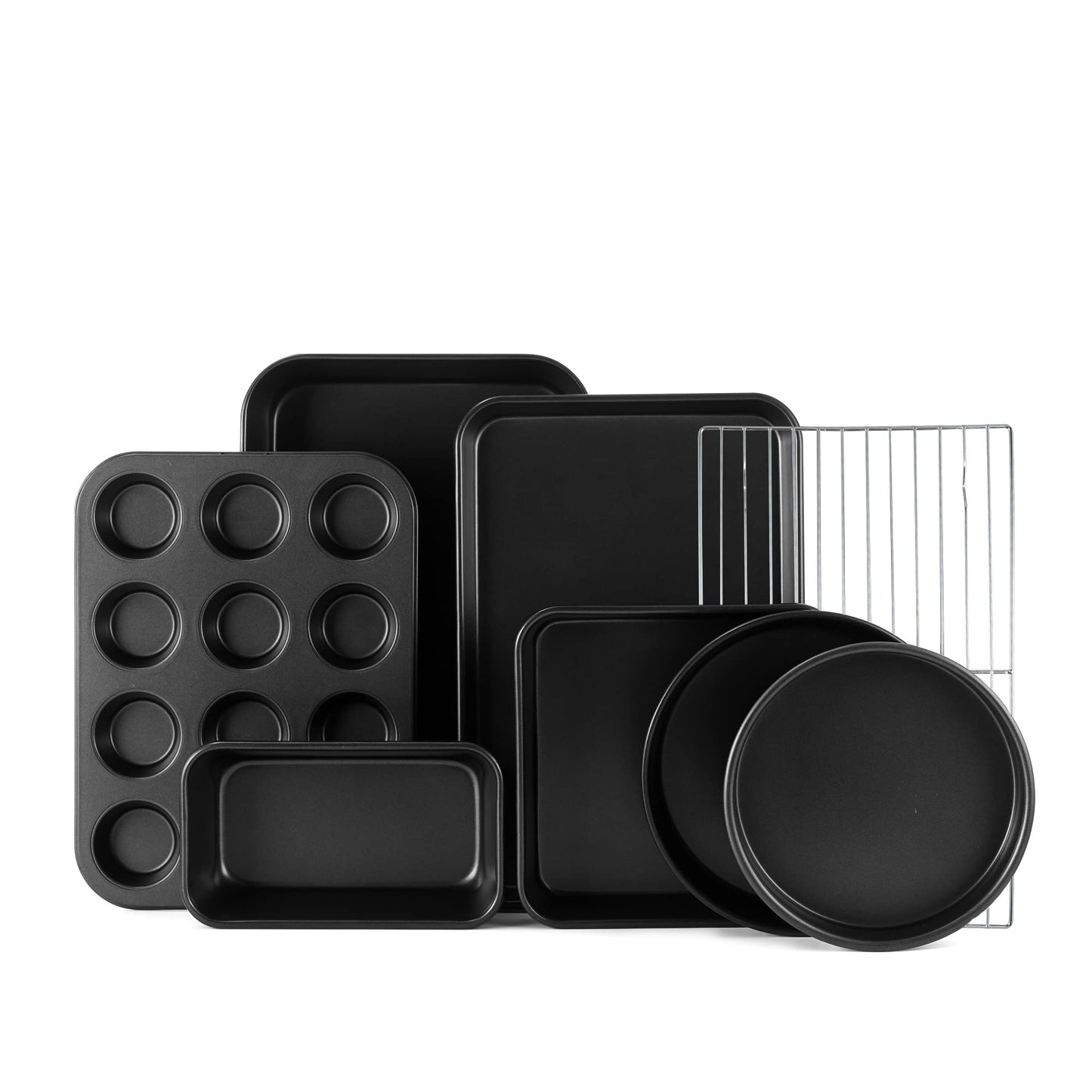 S·KITCHN Bakeware Set, Nonstick Baking Set, Including Loaf Pan, 2 Pieces Pie Pan, Roasting Pan Baking Sheet with Rack 12-Cup Muffin Pan and Brownie Pan - 8 Piece