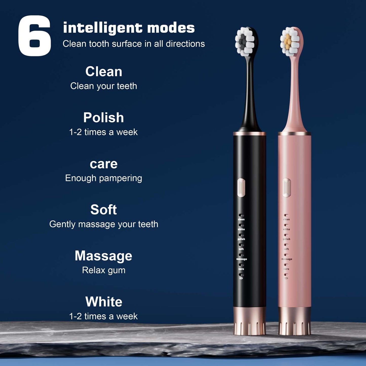 Aneebart Black & Pink Electric Toothbrush for Adults, 2 Pack Toothbrush,USB Rechargeable Sonic Toothbrush with 12 Brush Heads, Smart Timer, 6 Modes, 2-Hour Fast Charge Last 30 Days