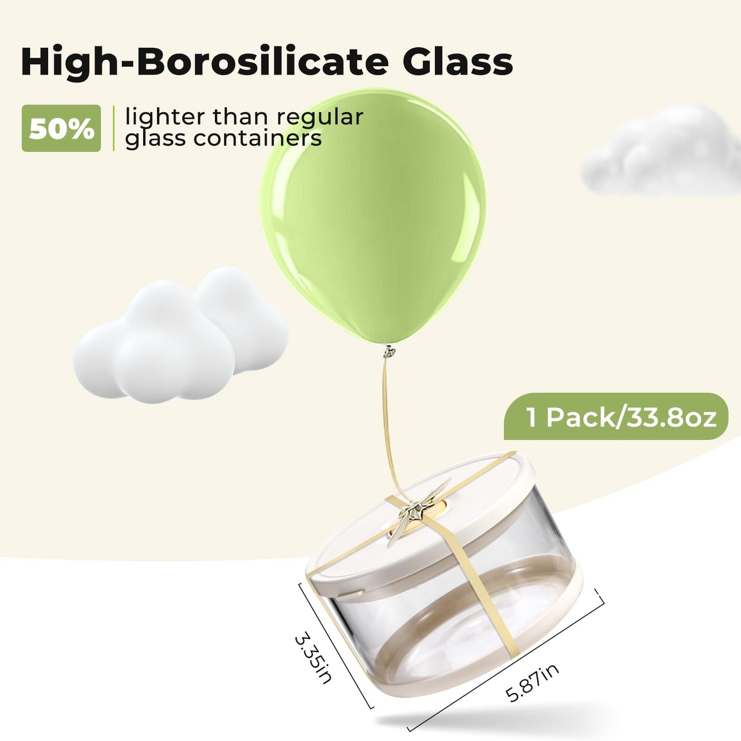 Airtight Glass Food Storage Container, 33.8oz