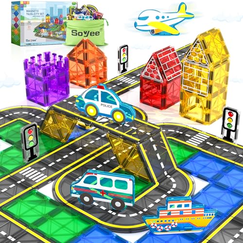 Soyee Magnetic Tiles Road and Car Building Set