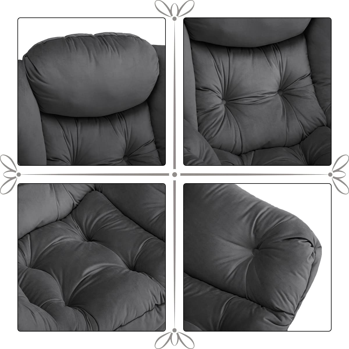 HollyHOME Modern Fabric Large Lazy Chair, Accent Oversized Comfy Reading Chair, Thick Padded Cozy Lounge Chair with Armrest, Steel Frame Leisure Sofa Chair for Living Room, Bedroom, Dorm, Smoky Grey