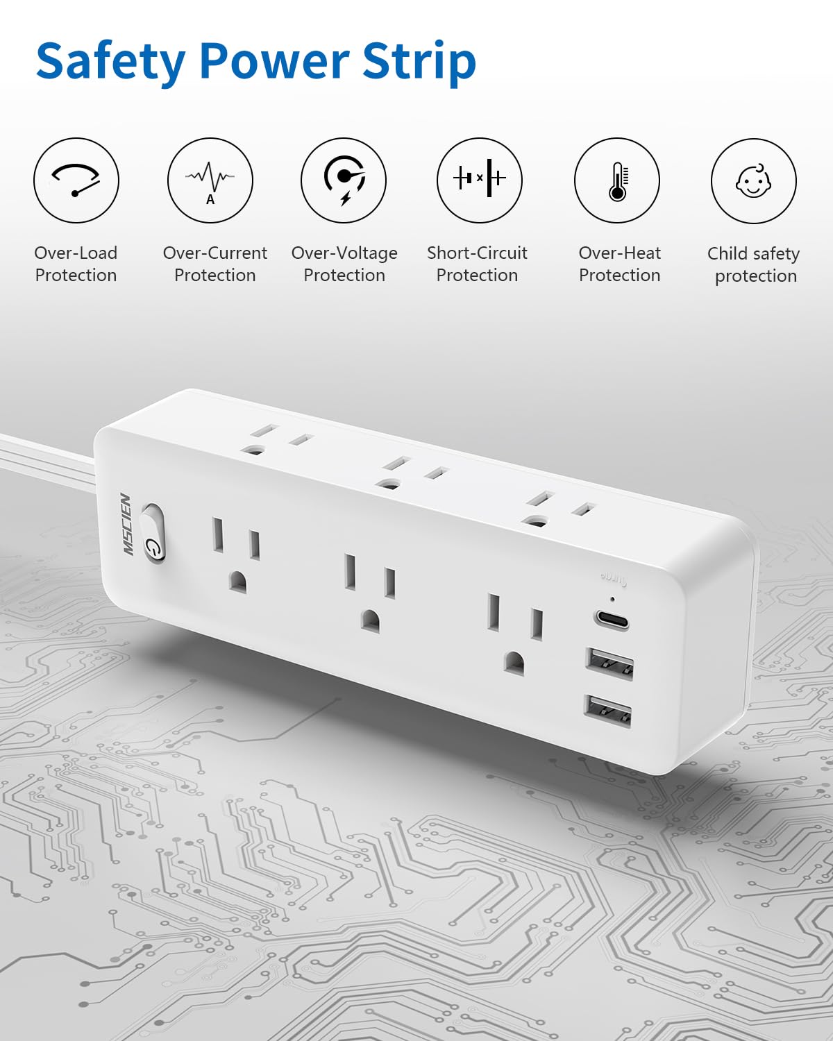 5 FT Extension Cord with 6 Outlets & USB