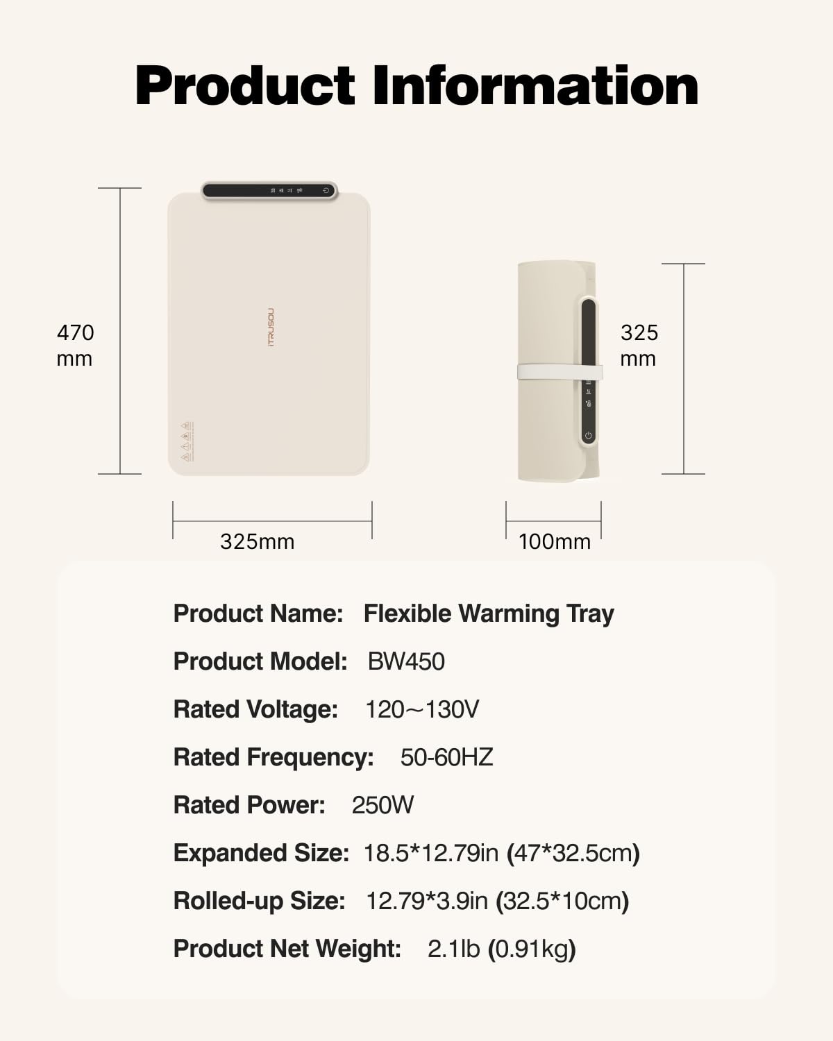 Electric Food Warming Mat with 3 Temperature Settings