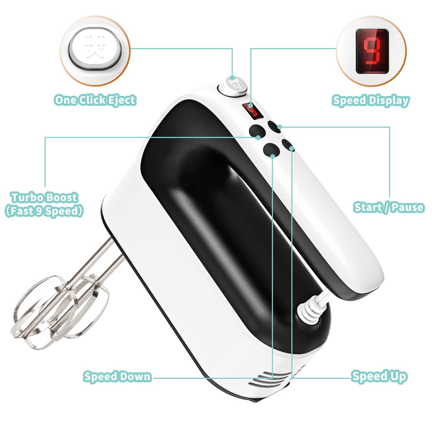 Yomelo 9-Speed Electric Hand Mixer with Accessories