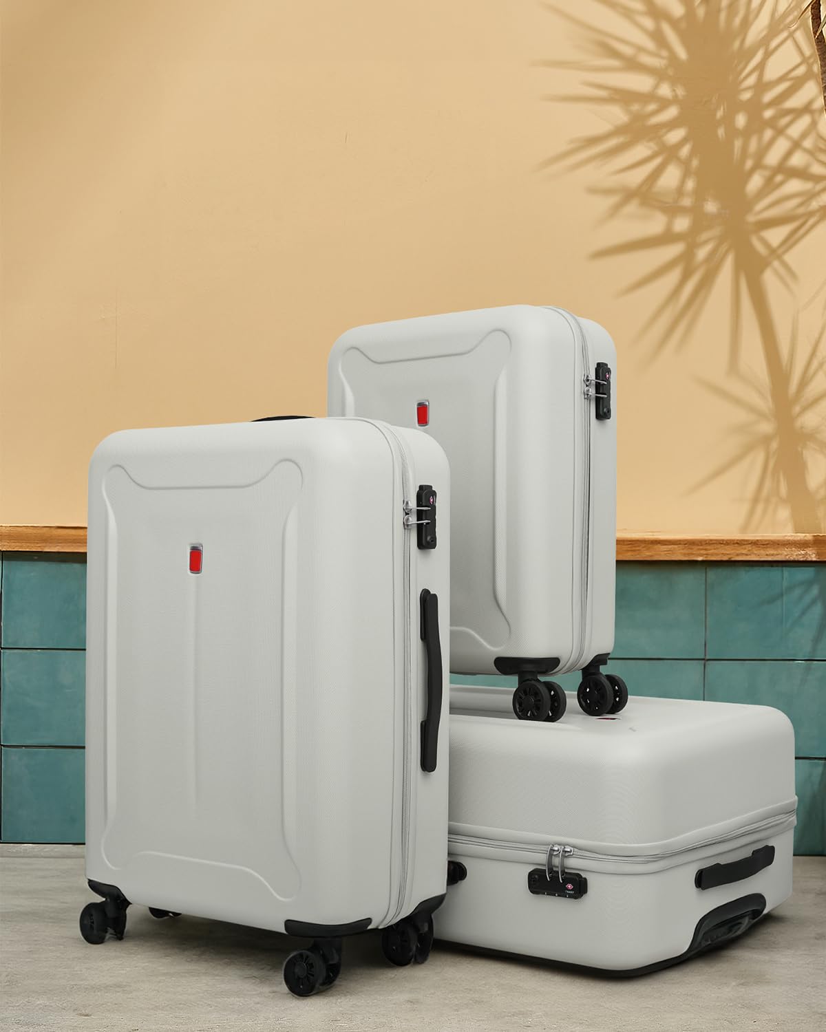 Widfre Luggage 3 Pieces Set Suitcase ABS with Spinner Wheels TSA Approved Hardshell Travel Lightweight(White)