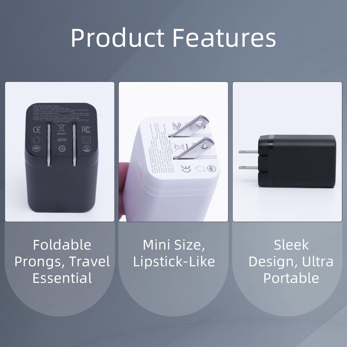 65W RUIDUN GaN USB C Charger, Travel-Friendly