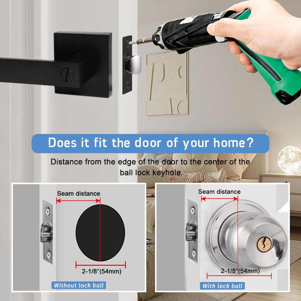 GOHATI Keyless Privacy Door Lever, Door Handle for Bedroom Bathroom Reversible Matte Black Door Lever for Lefr and Right Handed, 10 Pack