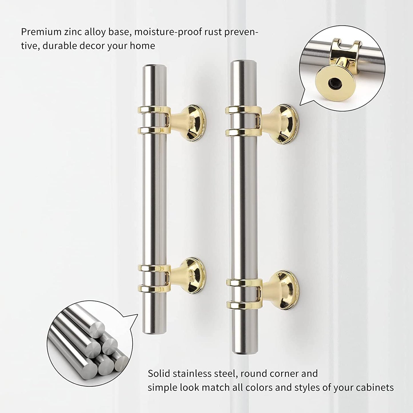 Leulan 10 Pack Kitchen Cabinet Handles Brushed Brass Gold and Nickel Cabinet Handles 3 Inch Hole to Hole Cabinet Pulls Dresser Drawer Pulls Cabinet Hardware