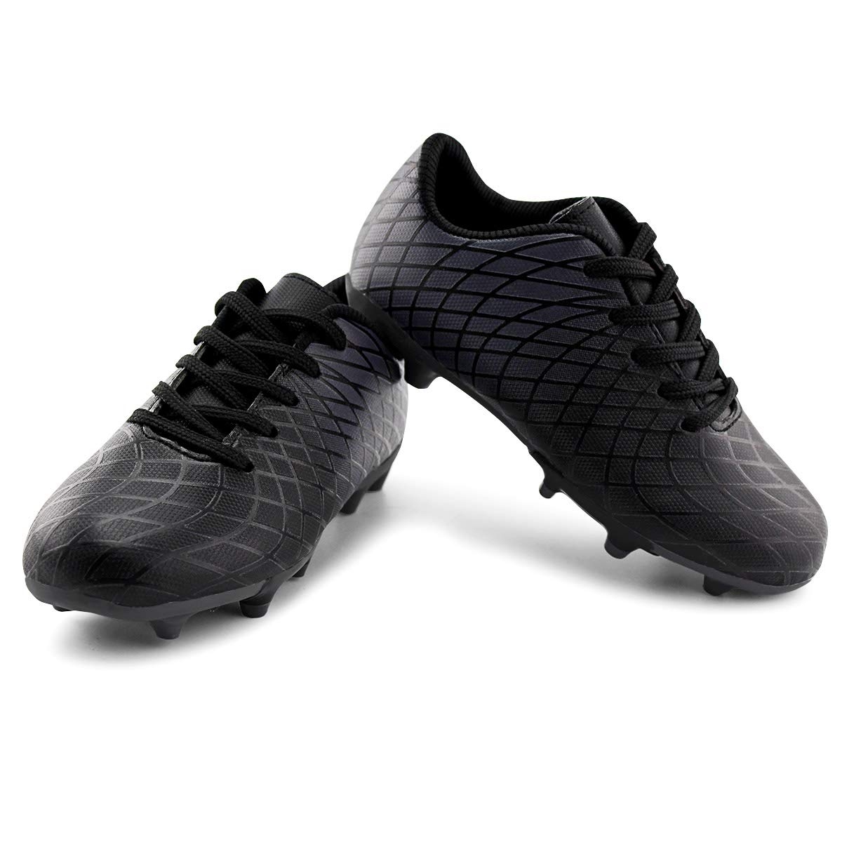 JABASIC Kids Outdoor Soccer Cleats Athletic Firm Ground Football Shoes (2,Black)